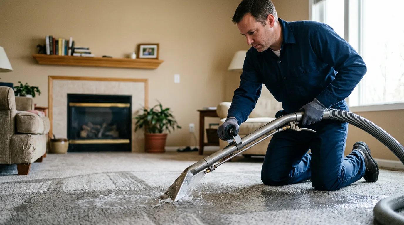 Water damage restoration technician working near Germantown, IL